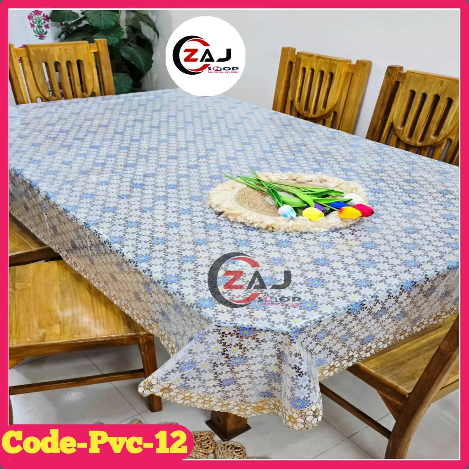 ৬ সিটের টেবিল কভার প্রিন্টেড স্বচ্ছ পরিষ্কার ওয়াটারপ্রুফ কোড - PVC 12